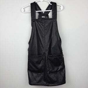 DKNY Jumper Dress Girls Sz 5 Black Faux Leather Pinafore Overall Mini Skirt Edgy